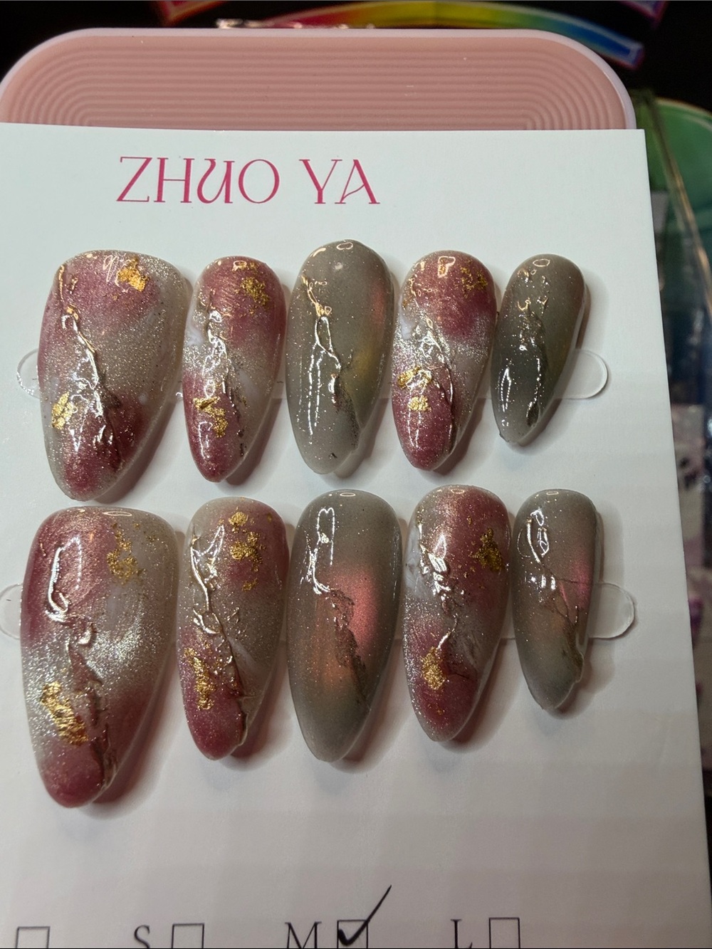 Women’s Pink and Gray Marble Press-On Nails